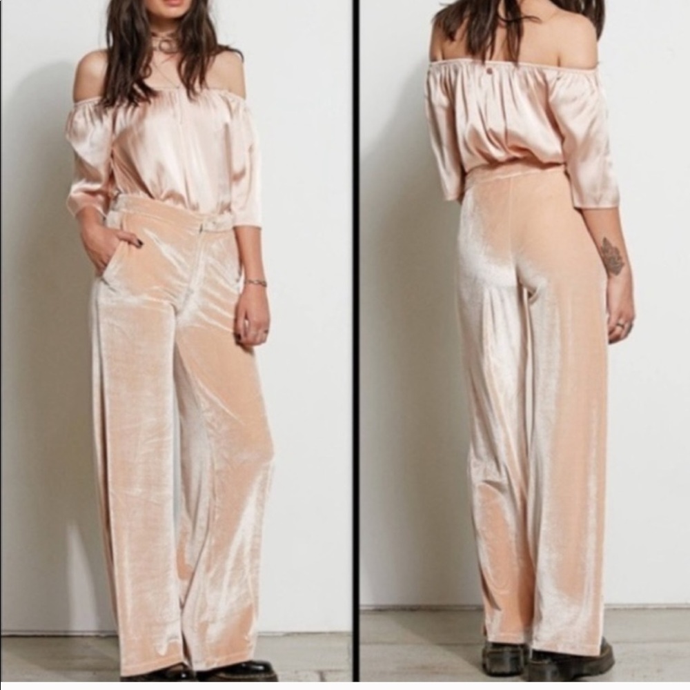 Stone Row NWT Velour High Rise Wide Leg Pants Sz S